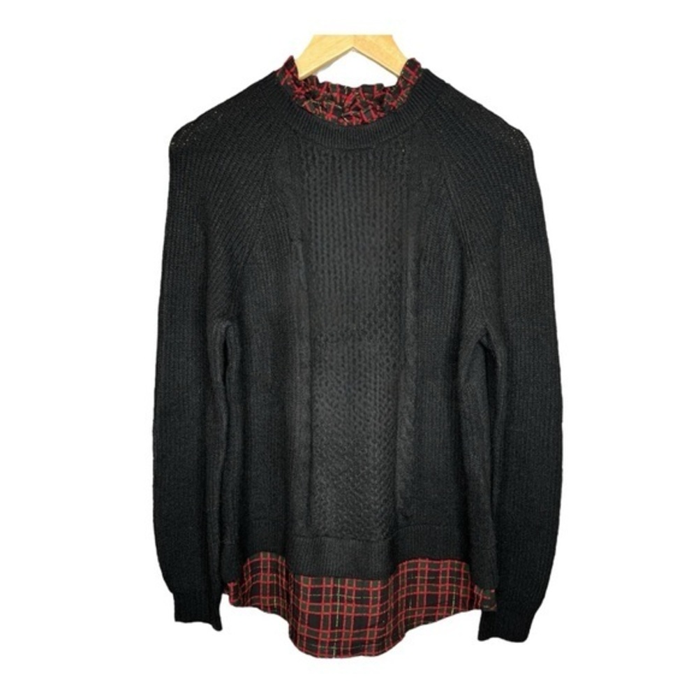 NWT LOFT Black Plaid Preppy Holiday Sweater size Small